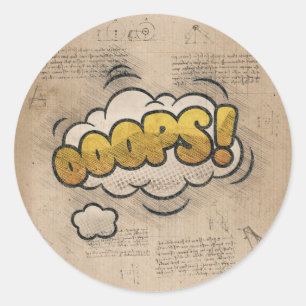 OOOPS! Vintage Comic Book Steampunk Pop Art Classic Round Sticker