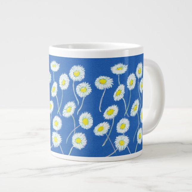 Oops-a-Daisy Jumbo Mug, White, Yellow, Blue Large Coffee Mug (Front Right)