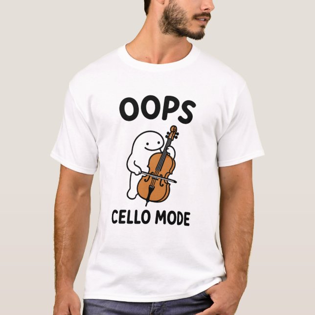 Oops Cello Mode Funny Cute Cellist Character Gift T-Shirt (Front)