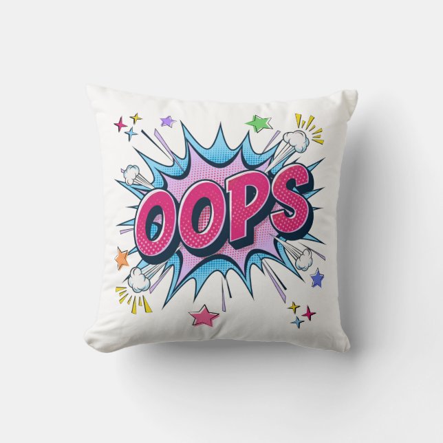 OOPS Comic Burst Throw Pillow (Front)