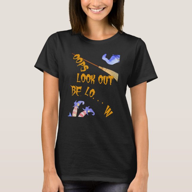 Oops Fallen Flying Witch Halloween T-Shirt (Front)