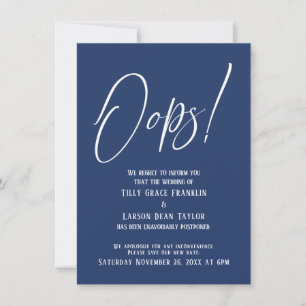Oops! Funny Delayed Wedding Simple Navy Card