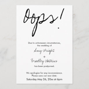 "Oops!" Humourous Postponed Wedding Announcement