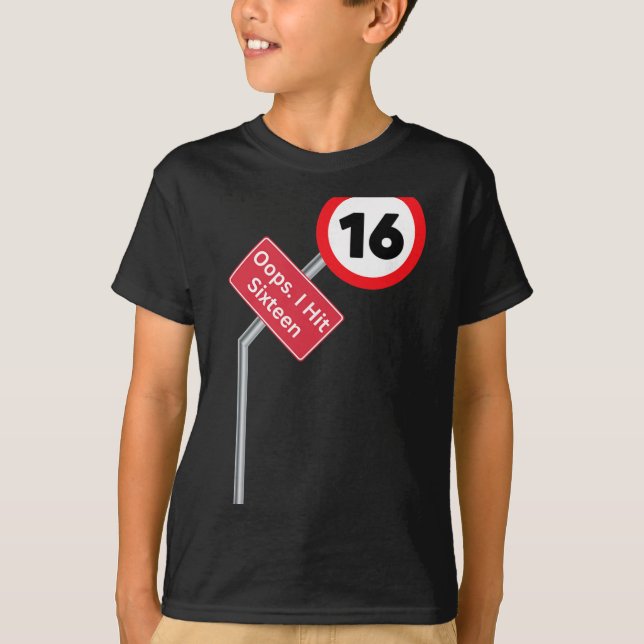 Oops I Hit Sixteen Funny 16th Birthday Boy Girl Ne T-Shirt (Front)