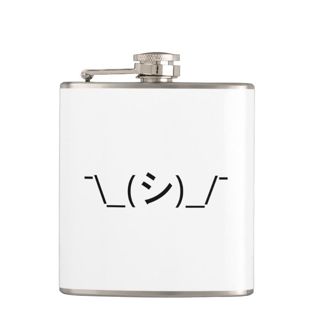 Oops Shrug Emoticon ¯\_(シ)_/¯ Japanese Kaomoji Hip Flask (Front)