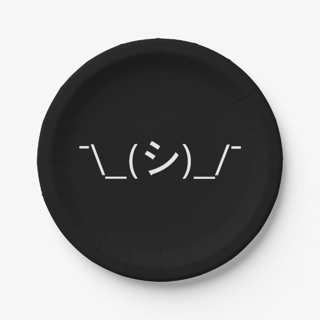 Oops Shrug Emoticon ¯\_(シ)_/¯ Japanese Kaomoji Paper Plate (Front)
