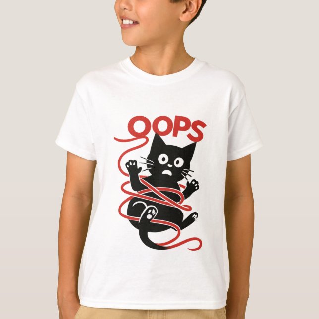 Oops! Tangled Cat Graphic T-Shirt (Front)