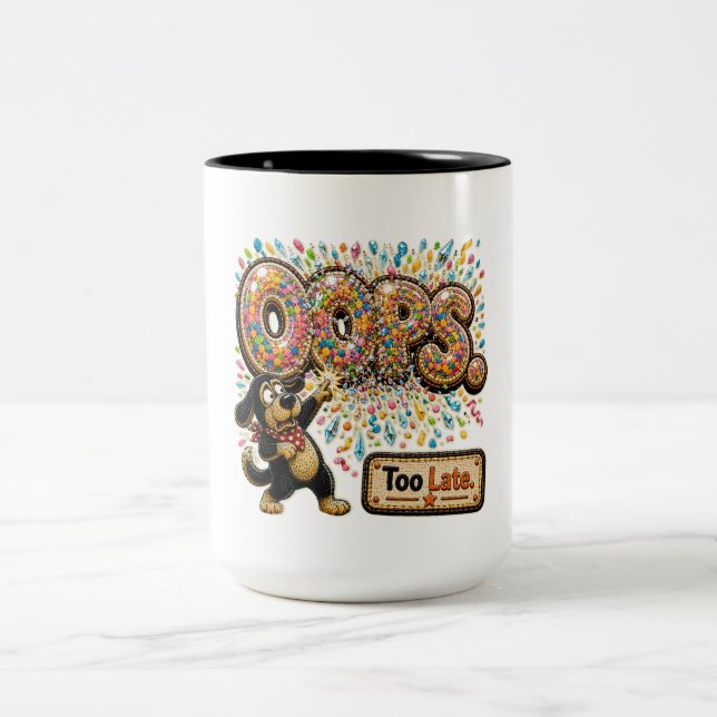 Oops Too Late Personalized Funny Sarcastic Two-Tone Coffee Mug (Center)