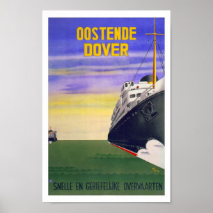 Oostende Dover Belgium UK Ship Vintage Travel Poster