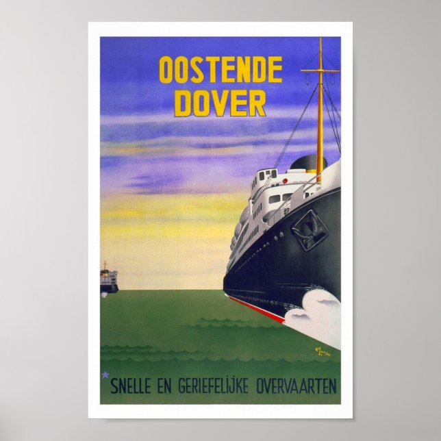 Oostende Dover Belgium UK Ship Vintage Travel Poster (Front)