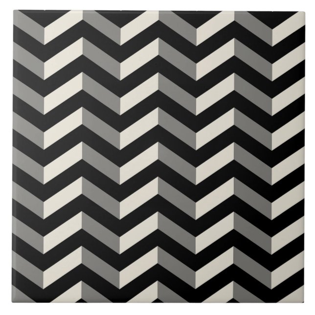 Op Art Black and White Chevron Pattern Tile (Front)