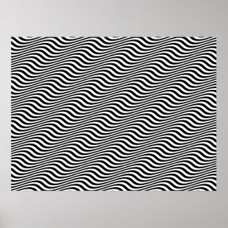 Op Art Black and White Horizontal Sine Stripes Poster