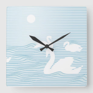 OP Art Blue Swan Drift Mug Square Wall Clock