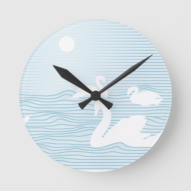 OP Art Blue Swan Drift Round Clock (Front)