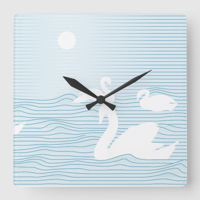 OP Art Blue Swan Drift  Square Wall Clock (Front)