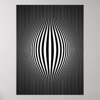 Op Art Bulging Vertical Stripes Black and White 2 Poster