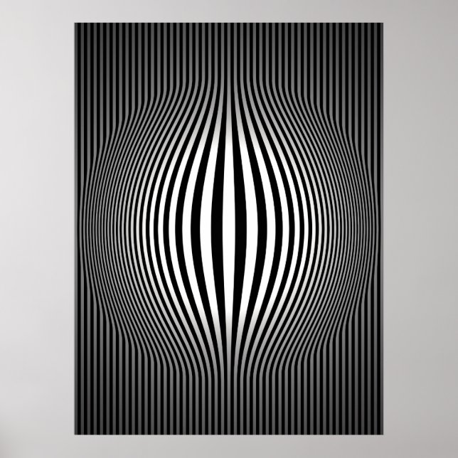 Op Art Bulging Vertical Stripes Black and White 2 Poster (Front)