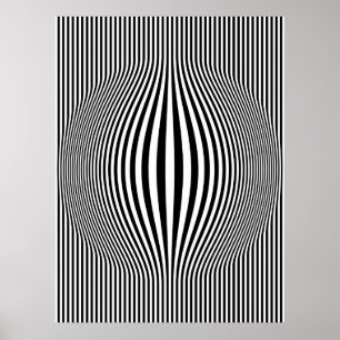 Op Art Bulging Vertical Stripes Black and White Poster
