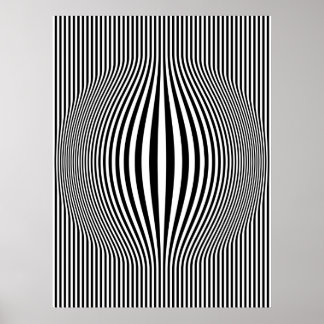 Op Art Bulging Vertical Stripes Black and White Poster
