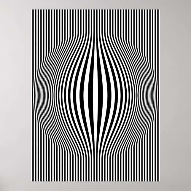 Op Art Bulging Vertical Stripes Black and White Poster (Front)