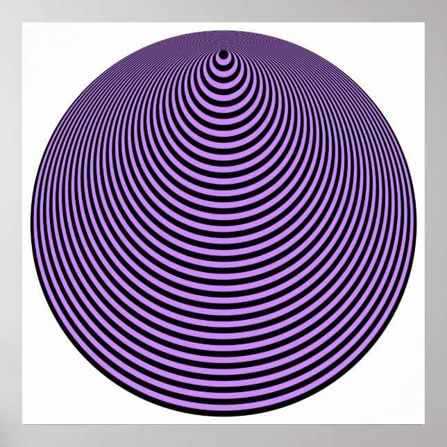Op Art Concentric Circles Violet Over Black Poster (Front)
