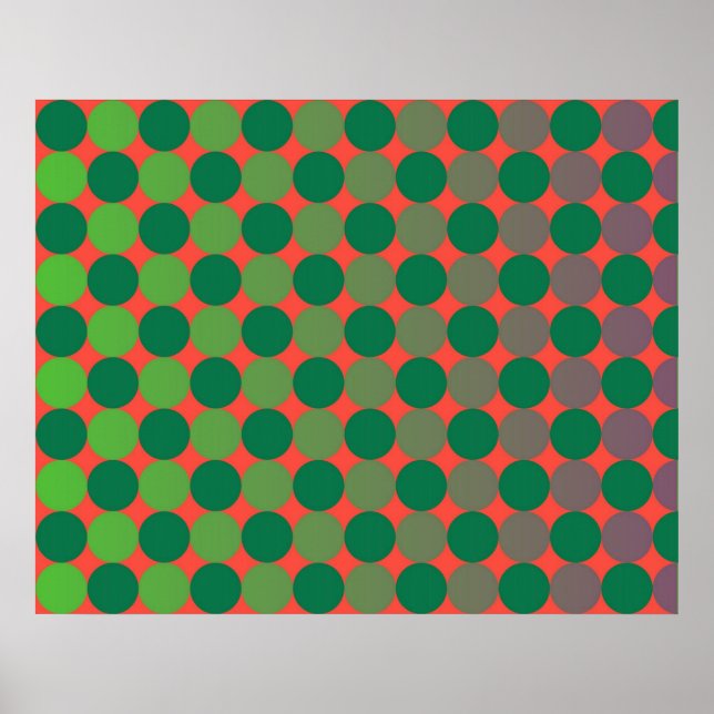 Op Art Gradient Circles Red And Green Poster (Front)