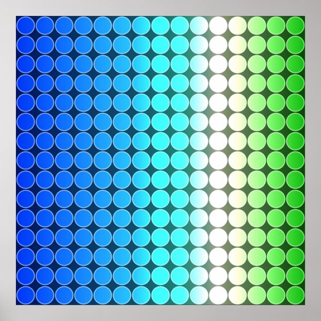 Op Art Gradient Polka Dots Blue Green White Poster (Front)