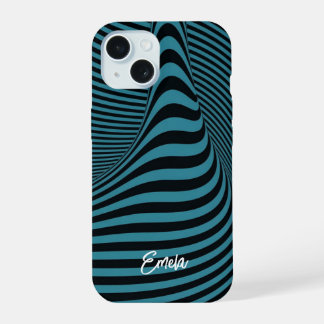 Op Art Hypnotic Liquid Waves w/ Name iPhone 15 Case