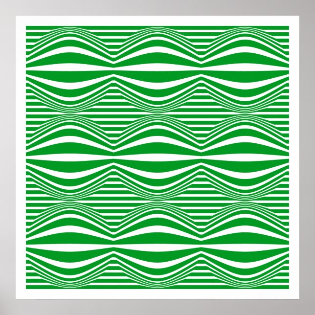 Op Art Lines and Spheres 01 - Green and White Poster (Front)