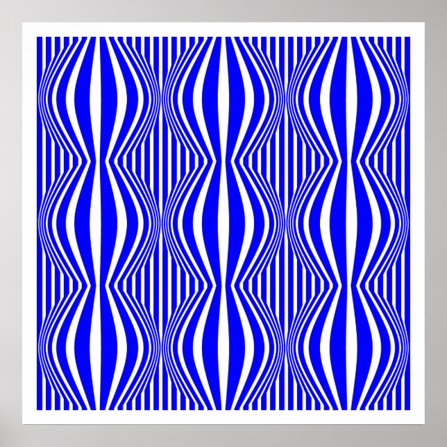 Op Art Lines and Spheres 02 - Blue and White Poster (Front)