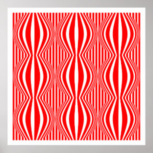 Op Art Lines and Spheres 02 - Red and White Poster