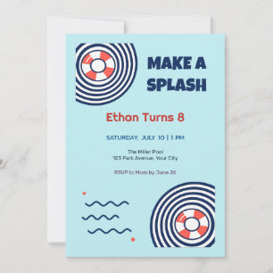 Op Art Pool Float 8th Birthday Invitation
