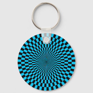 Op Art - Sky Blue and Black Keychain
