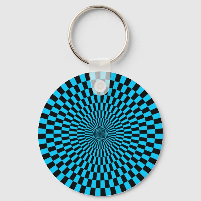 Op Art - Sky Blue and Black Keychain (Front)