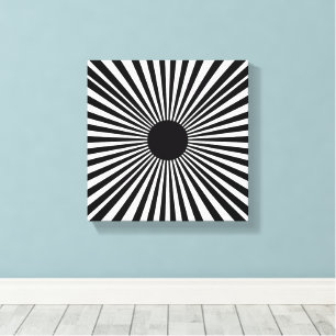 Op Art Sunburst – Black & White Abstract Poster Canvas Print