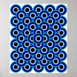 Op Art Thousand Eyes Blue Pale Blue White Black Poster