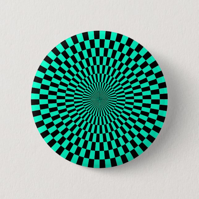 Op Art - Turquoise and Black 2 Inch Round Button (Front)