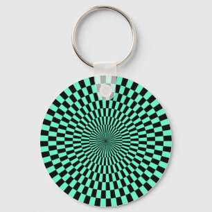 Op Art - Turquoise and Black Keychain