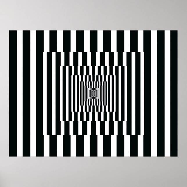 Op Art Vertical Reflections Black and White Poster (Front)