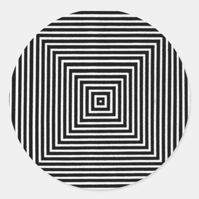 Op Art Visual Black and White Squares Classic Round Sticker (Front)