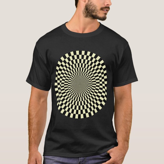 Op Art Wheel - Cream and Black T-Shirt (Front)