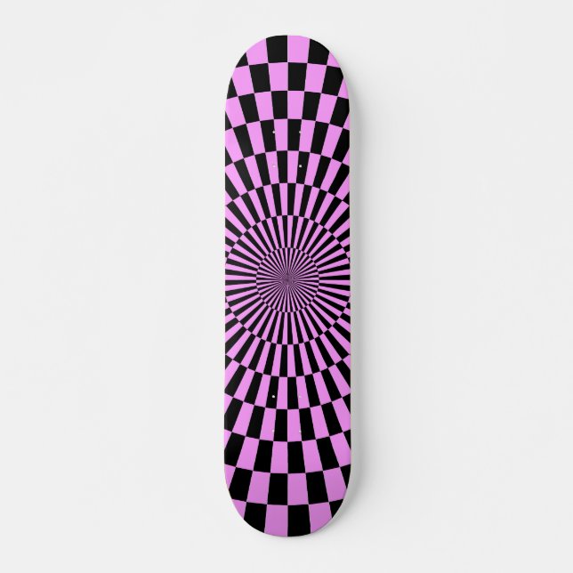 Op Art Wheel - Light Violet and Black Skateboard (Front)