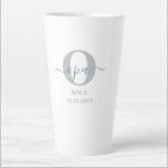 Opa Elegant Script Monogram Grey White Latte Mug<br><div class="desc">Latte mug for a new opa or long established one! which you can personalize with the date they became a grandfather. This trendy minimalist design has a modern colour palette of two tone grey and white. It has an Opa monogram, with the initial letter O and the name opa, lettered...</div>