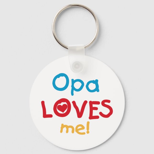 Opa Loves Me T-shirts and Gifts Keychain (Front)