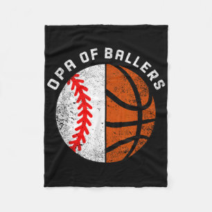 Opa Of Ballers Funny Baseball Basketball Grandpa Fleece Blanket