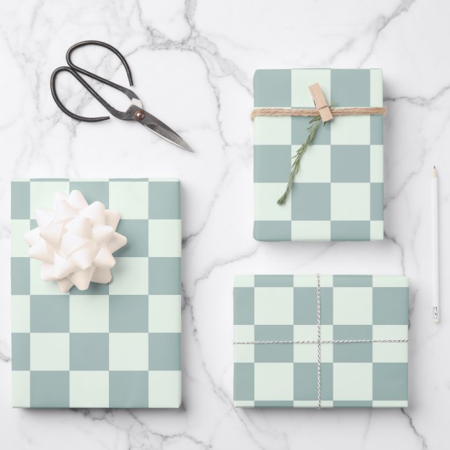 Opal and Honeydew Chequerboard Wrapping Paper Sheet (Front)