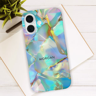 Opal Background & Black Name  iPhone 16 Case