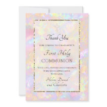 opal background First Communion thank you card 