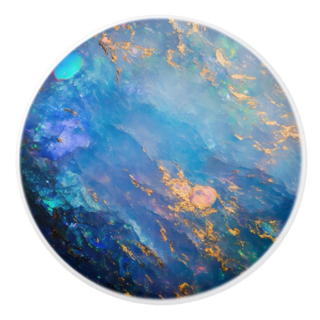 Opal Blue Gem Pattern Ceramic Knob (Front)