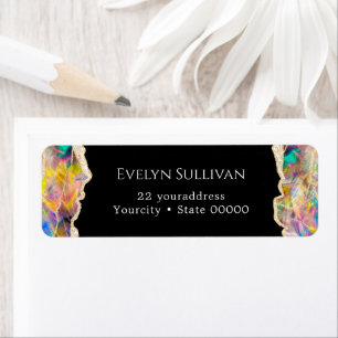 Opal design on black return address label